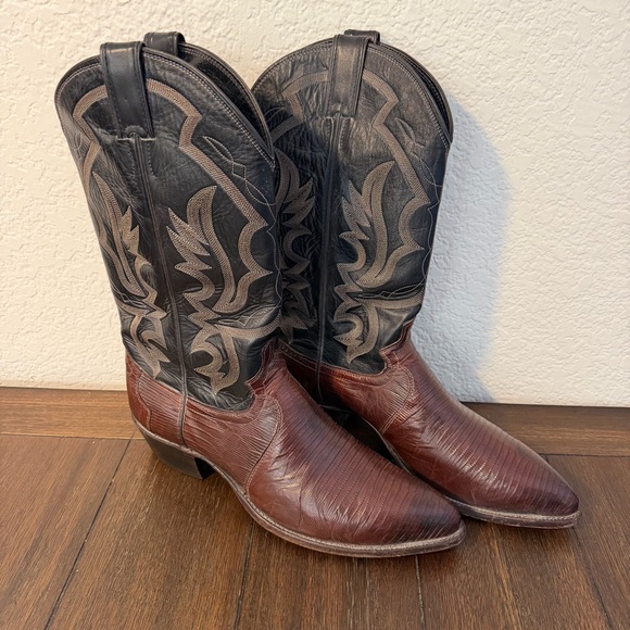 Justin Boots Men’s Dark Brown Black Exotic Lizard Leather Cowboy Boots Size 11 D